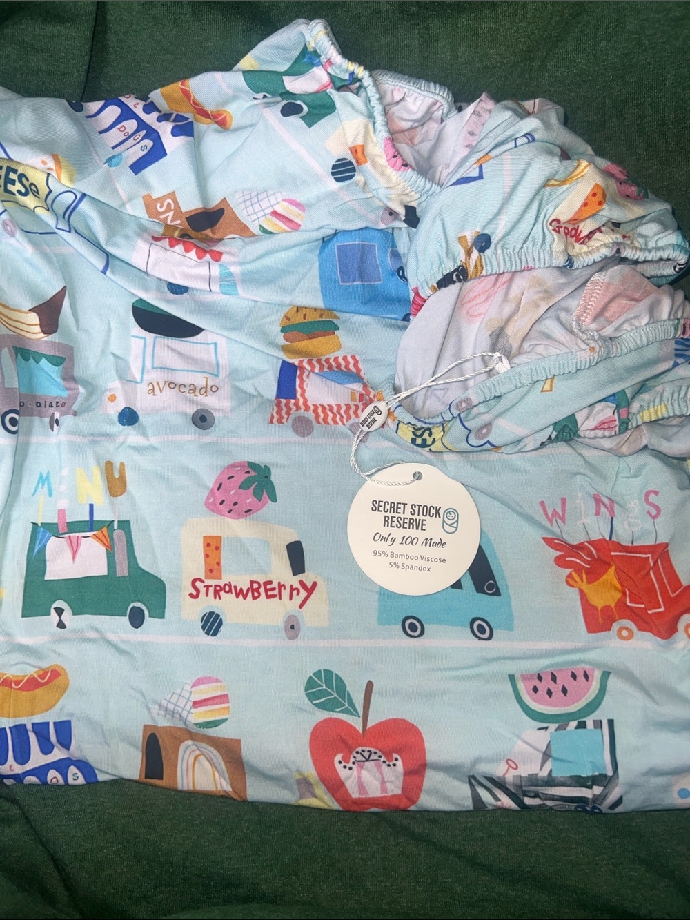 Secret Stock Reserve Ice Blue Food Truck Print Crib Sheet